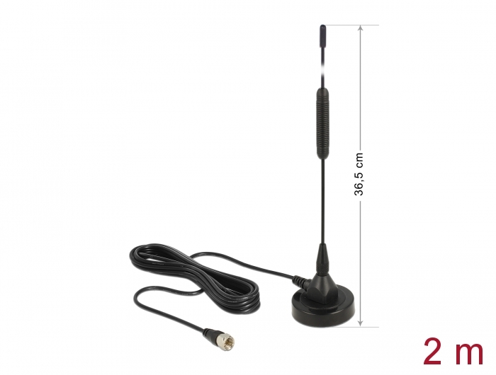 Delock DAB+ Antenne F Stecker 0 dBi omnidirektional mit magnetischem Standfuß starr schwarz #1 