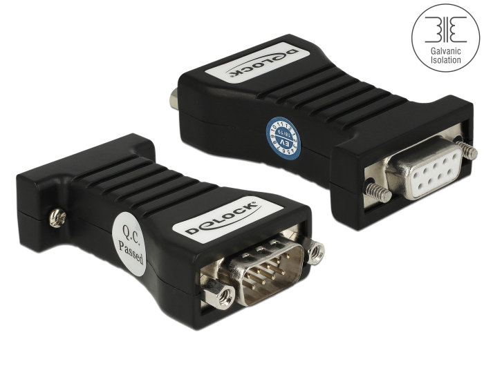 Delock Isolator RS-232 D-Sub 9 Buchse zu RS-232 D-Sub 9 Stecker TXD, RXD, GND galvanische Trennung 2,5 kV #1 