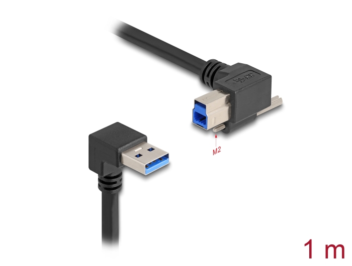 Delock USB 5 Gbps Kabel USB Typ-A Stecker 90° nach unten gewinkelt zu USB Typ-B Stecker mit Schraube 90° nach rechts gewinkelt 1 m schwarz #1 