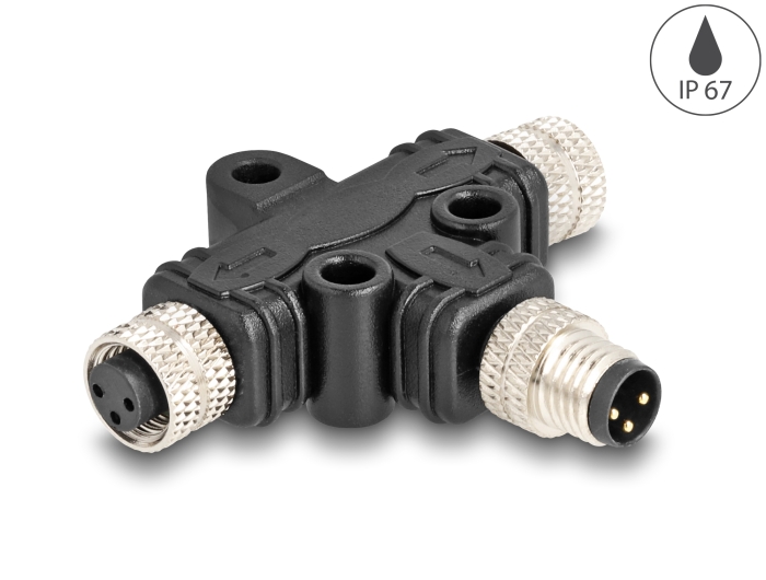 Delock M8 T-Splitter A-kodiert 3 Pin 1 x Stecker zu 2 x Buchse Parallelschaltung #1 