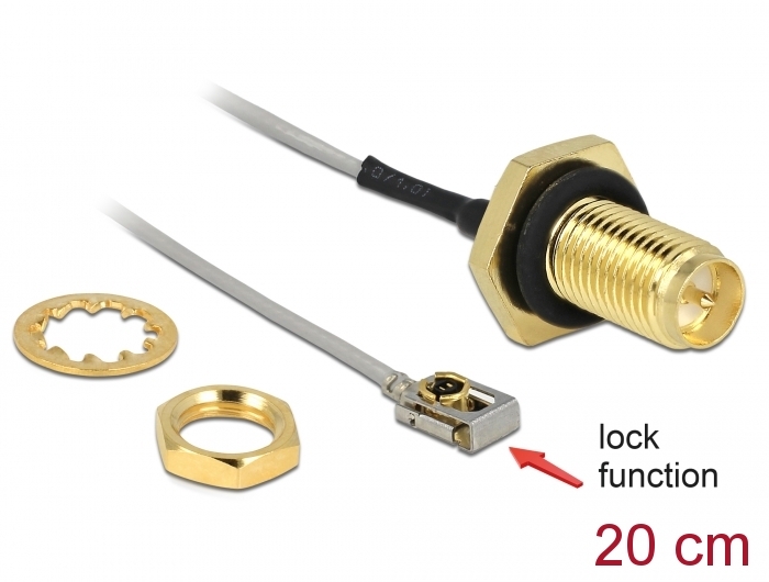 Delock Antennenkabel RP-SMA Buchse zum Einbau zu I-PEX Inc., MHF® I LK Stecker 1.13 20 cm Gewindelänge 10 mm spritzwassergeschützt #1 