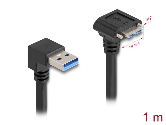 Delock USB 5 Gbps Kabel USB Typ-A Stecker 90° nach unten gewinkelt zu USB Micro-B Stecker mit Schraubenabstand 18 mm 90° nach unten gewinkelt 1 m schwarz #1 