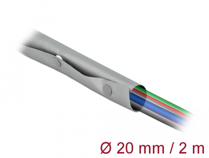Delock Kabelschutzschlauch mit Knopfverschluss hitzebeständig 2 m x 20 mm grau / schwarz #1 