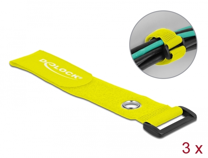 Delock Klett-Kabelbinder mit Schlaufe und Befestigungsöse L 280 x B 38 mm gelb 3 Stück #1 