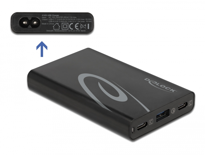 Delock USB Ladegerät 2 x USB Type-C™ PD 3.0 + 1 x USB Typ-A mit 60 W #1 