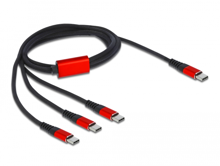 Delock USB Ladekabel 3 in 1 USB Type-C™ zu 3 x USB Type-C™ 1 m schwarz / rot #2 