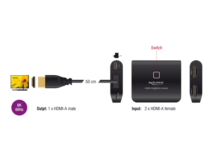 Delock HDMI Switch 2 x HDMI in zu 1 x HDMI out 8K 60 Hz mit integriertem Kabel 50 cm #4 