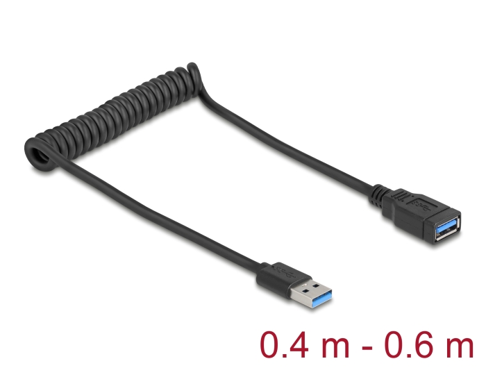 Delock USB 5 Gbps Spiralkabel Typ-A Stecker zu Typ-A Buchse 0,4 m bis 0,6 m schwarz #1 