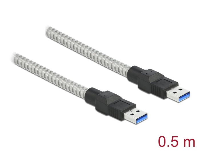 Delock USB 3.2 Gen 1 Kabel Typ-A Stecker zu Typ-A Stecker mit Metallmantel 0,5 m #1 