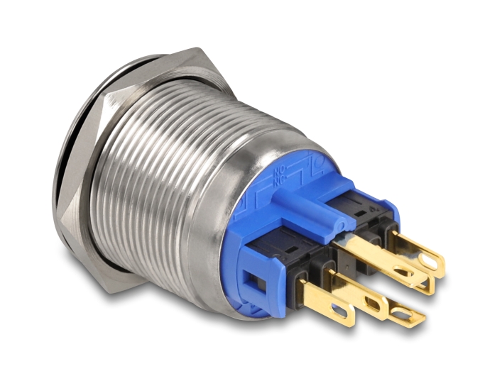 Delock Druckschalter zum Einbau 22 mm 6 x Lötanschluss LED weiß Powersymbol + Ring #2 