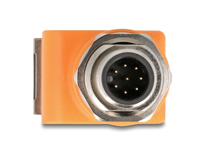 Delock M12 Adapter A-kodiert 8 Pin Stecker zu RJ45 Buchse Cat.5e mit Befestigungsloch 90° gewinkelt orange #2 