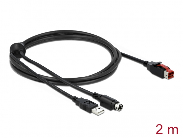 Delock PoweredUSB Kabel Stecker 24 V zu USB Typ-A Stecker + Mini-DIN 3 Pin Stecker 2 m für POS Drucker und Terminals #1 