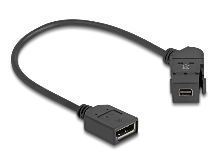Delock Keystone Modul Mini DisplayPort Einbaubuchse zu DisplayPort Buchse 45° gewinkelt mit 30 cm Kabel 8K 30 Hz schwarz #2 