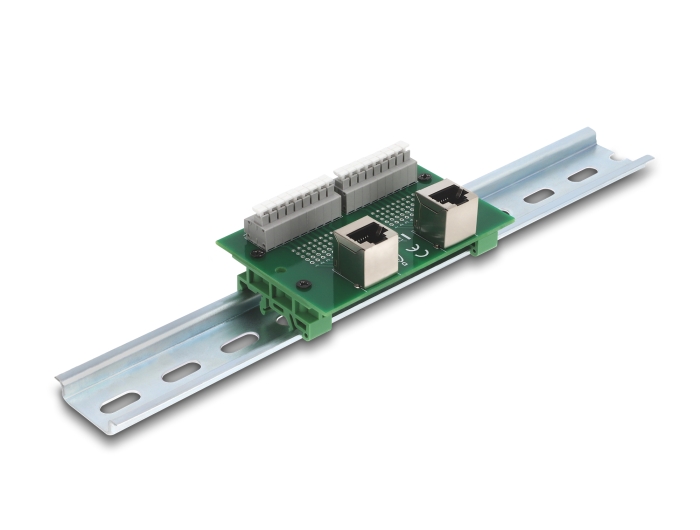 Delock RJ45 2 x Buchse zu 2 x Terminalblock mit Drucktaster für Hutschiene gewinkelt #1 
