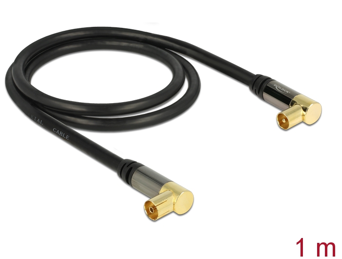 Delock Antennenkabel IEC Stecker gewinkelt > IEC Buchse gewinkelt RG-6/U 1 m schwarz #1 