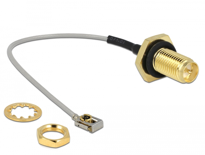 Delock Antennenkabel RP-SMA Buchse zum Einbau zu I-PEX Inc., MHF® I LK Stecker 1.13 10 cm Gewindelänge 10 mm spritzwassergeschützt #2 