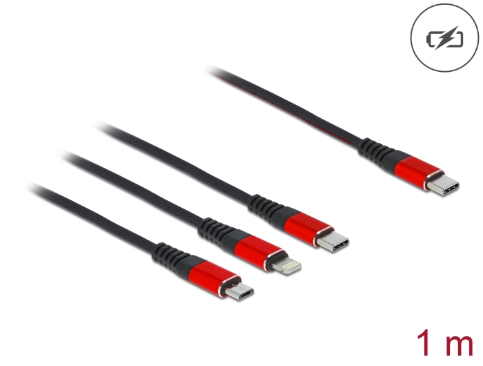 Delock USB Ladekabel 3 in 1 USB Type-C™ zu Lightning™ / Micro USB / USB Type-C™ 1 m schwarz / rot #1 
