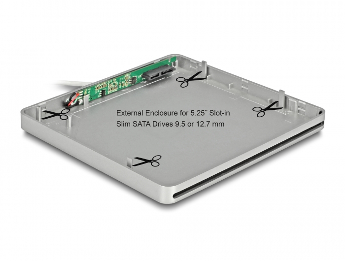 Delock Externes Gehäuse für 5.25″ Slot-in Slim SATA Laufwerke 9,5 / 12,7 mm zu USB Type-C™ Stecker silber #2 
