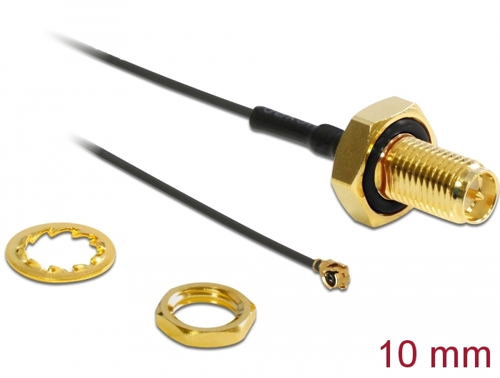 Delock Antennenkabel RP-SMA Buchse zum Einbau zu I-PEX Inc., MHF® I Stecker 1.13 10 cm Gewindelänge 10 mm spritzwassergeschützt #1 