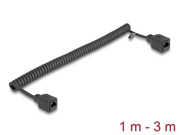 Delock RJ45 Spiralkabel Buchse zu Buchse Cat.5e UTP 1 m bis 3 m schwarz #1 