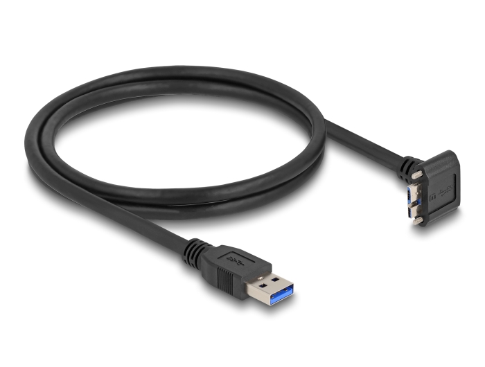 Delock USB 5 Gbps Kabel USB Typ-A Stecker gerade zu USB Micro-B Stecker mit Schraubenabstand 18 mm 90° nach oben gewinkelt 1 m schwarz #2 