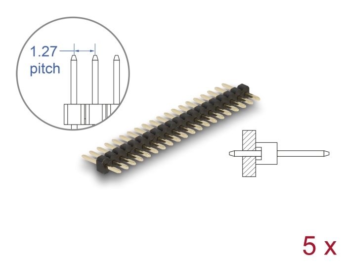 Delock Stiftleiste 20 Pin, Rastermaß 1,27 mm, 1-reihig, gerade, 5 Stück #1 
