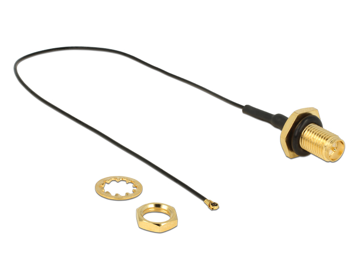 Delock Antennenkabel RP-SMA Buchse zum Einbau zu I-PEX Inc., MHF® 4 Stecker 0.81 20 cm Gewindelänge 9 mm spritzwassergeschützt #2 