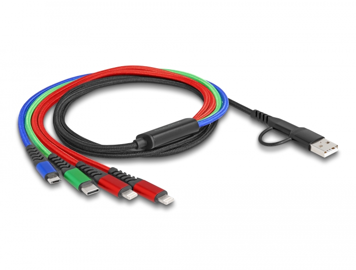 Delock USB Ladekabel 4 in 1 USB Typ-A + USB-C™ zu 2 x Lightning™ / Micro USB / USB Type-C™ 1,20 m #2 