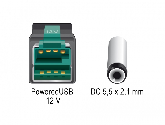 Delock PoweredUSB Kabel Stecker 12 V > DC 5,5 x 2,1 mm Stecker 5 m für POS Drucker und Terminals #4 