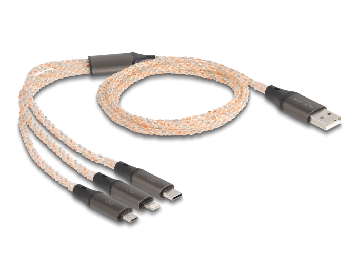 Delock USB RGB Ladekabel 3 in 1 Typ-A zu Lightning™ / Micro USB / USB Type-C™ 1,20 m #2 