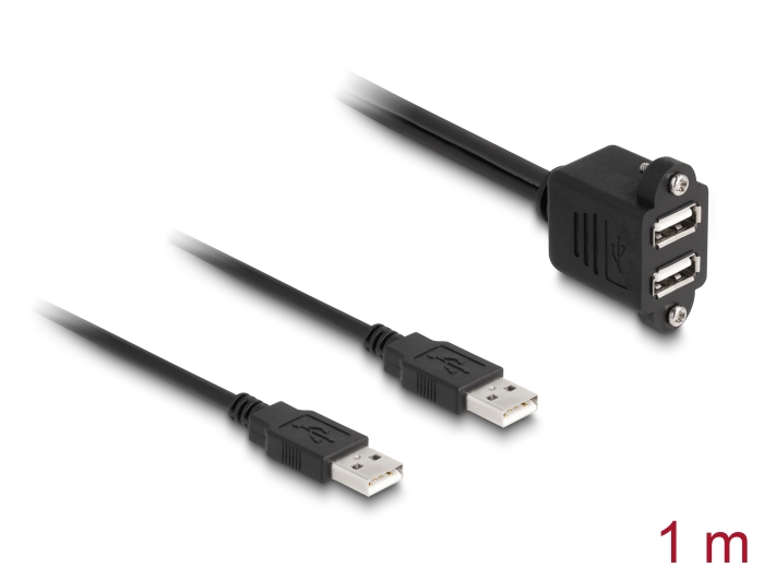 Delock USB 2.0 Kabel 2 x USB Typ-A Stecker zu 2 x USB Typ-A Buchse mit Schrauben zum Einbau 1 m schwarz #1 