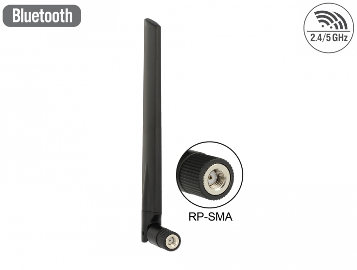 Delock WLAN 802.11 ac/a/h/b/g/n Antenne RP-SMA Stecker 3 - 5 dBi omnidirektional mit Kippgelenk schwarz #1 