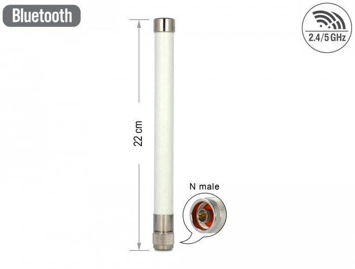 Delock WLAN 802.11 ac/a/b/g/n Antenne N Stecker 4,5 - 7,0 dBi 22 cm omnidirektional starr outdoor weiß #1 