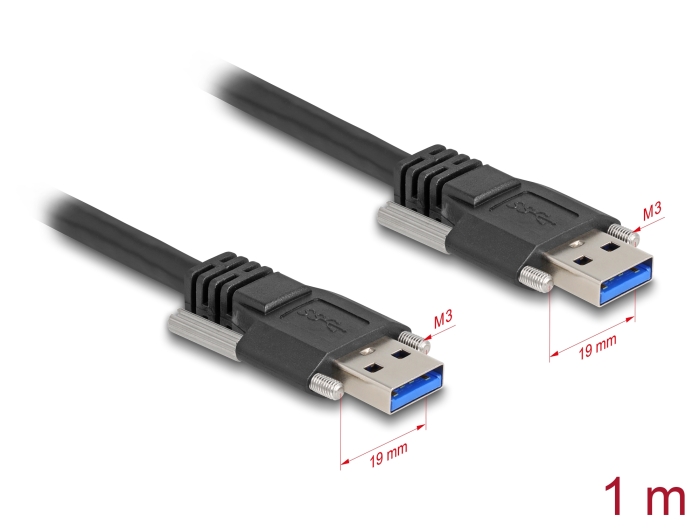 Delock USB 5 Gbps Kabel Typ-A Stecker zu Typ-A Stecker mit Schraubenabstand 19 mm / M3 Schrauben 1 m schwarz #1 