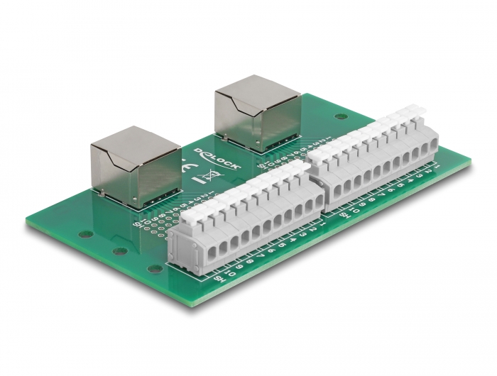 Delock RJ50 2 x Buchse zu 2 x Terminalblock mit Drucktaster für Hutschiene #2 