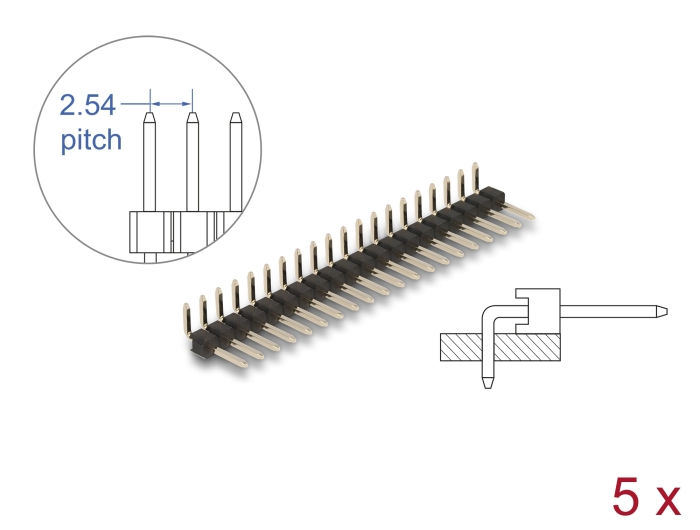 Delock Stiftleiste 20 Pin, Rastermaß 2,54 mm, 1-reihig, gewinkelt, 5 Stück #1 