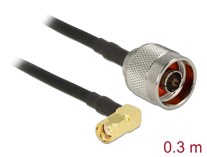 Delock Antennenkabel N Stecker > RP-SMA Stecker 90° CFD200 0,3 m low loss #1 