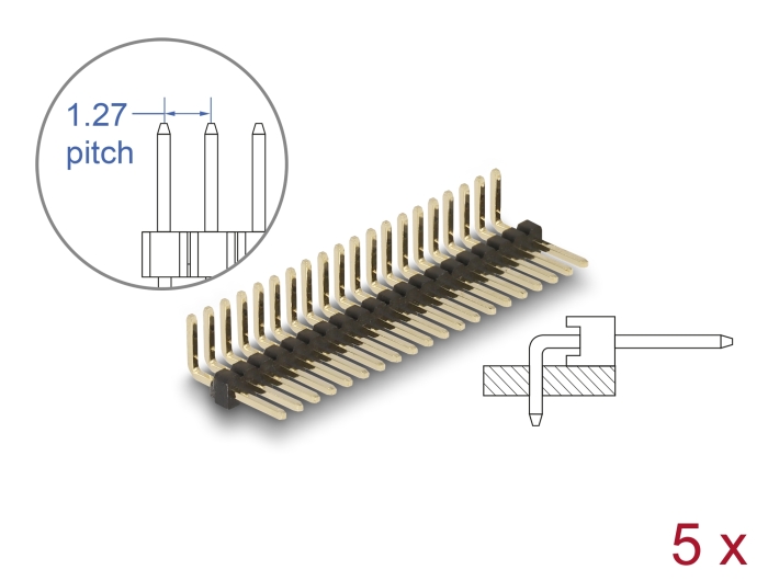 Delock Stiftleiste 20 Pin, Rastermaß 1,27 mm, 1-reihig, gewinkelt, 5 Stück #1 