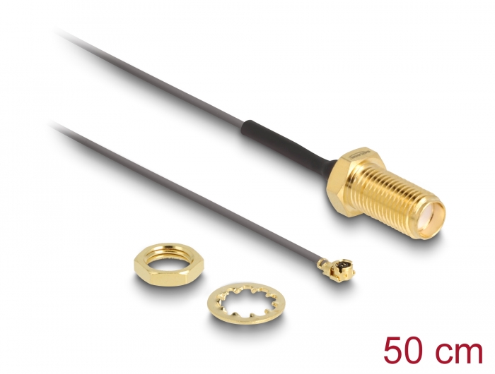 Delock Antennenkabel SMA Buchse zum Einbau zu I-PEX Inc., MHF® I Stecker 1.13 50 cm Gewindelänge 10 mm #1 