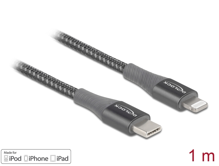 Delock Daten- und Ladekabel USB Type-C™ zu Lightning™ für iPhone™, iPad™ und iPod™ grau 1 m MFi #1 