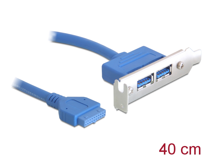 Delock Slotblech 1 x 19 Pin USB 3.0 Pfostenbuchse intern > 2 x USB 3.0 Typ-A Buchse extern Low Profile #1 