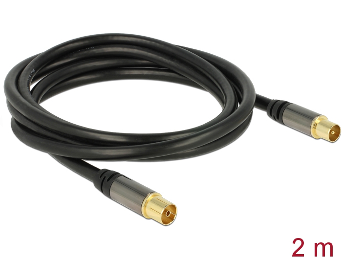 Delock Antennenkabel IEC Stecker > IEC Buchse RG-6/U 2 m schwarz #1 