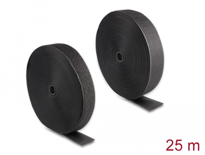 Delock Strapazierfähiges Klettband mit Haft- und Flauschband L 25 m x B 50 mm schwarz #1 