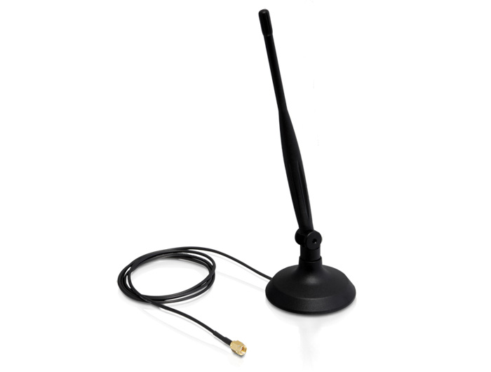 Delock WLAN 802.11 b/g/n Antenne RP-SMA 4 dBi omnidirektional Gelenk mit magnetischem Standfuß #4 