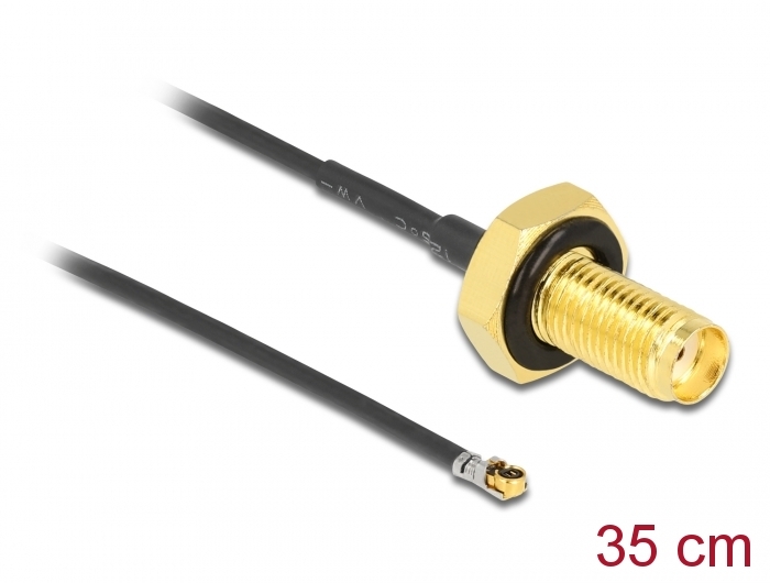 Delock Antennenkabel SMA Buchse zum Einbau zu I-PEX Inc., MHF® 4L LK Stecker 1.37 35 cm Gewindelänge 10 mm spritzwassergeschützt #1 