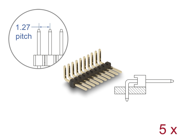 Delock Stiftleiste 10 Pin, Rastermaß 1,27 mm, 1-reihig, gewinkelt, 5 Stück #1 