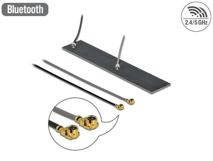 Delock WLAN 802.11 ac/ax/a/h/b/g/n Doppelantenne 2 x I-PEX Inc., MHF® I Stecker 2,2 – 4,0 dBi 2 x 15 cm PCB intern Klebemontage #1 