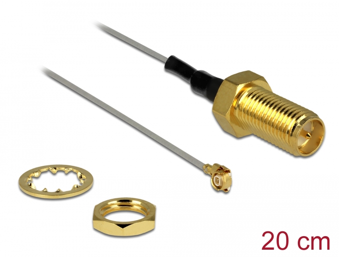 Delock Antennenkabel RP-SMA Buchse zum Einbau zu I-PEX Inc., MHF® II Stecker 0.81 20 cm Gewindelänge 10 mm #1 
