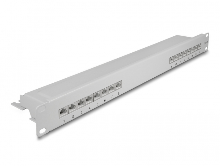 Delock 19″ Patchpanel 16 Port Cat.6A 1 HE grau #1 