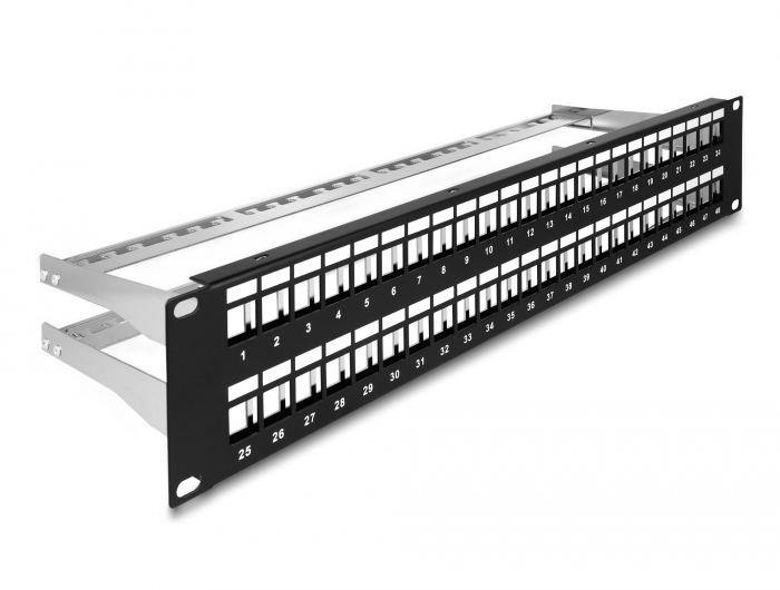 Delock 19″ Keystone Patchpanel 48 Port mit Entlastungsschienen 2 HE schwarz #1 